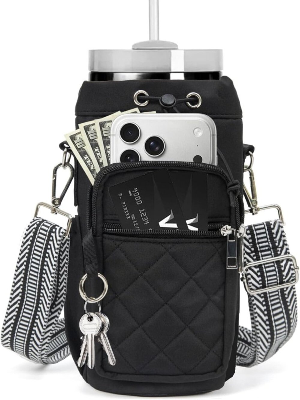 Insulated Water Bottle Carrier with Strap | Crossbody Sling Bag for Hiking